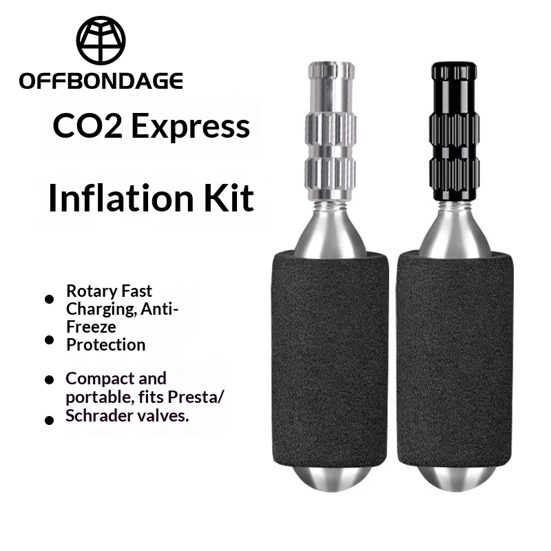 OFFBONDAGE CO2 Fahrradpumpe Tragbares Schnellbefüllungs-Set Aluminiumlegierung Fahrradpumpe AV/FV Ohne Gaszylinder MTB Fahrradzubehör