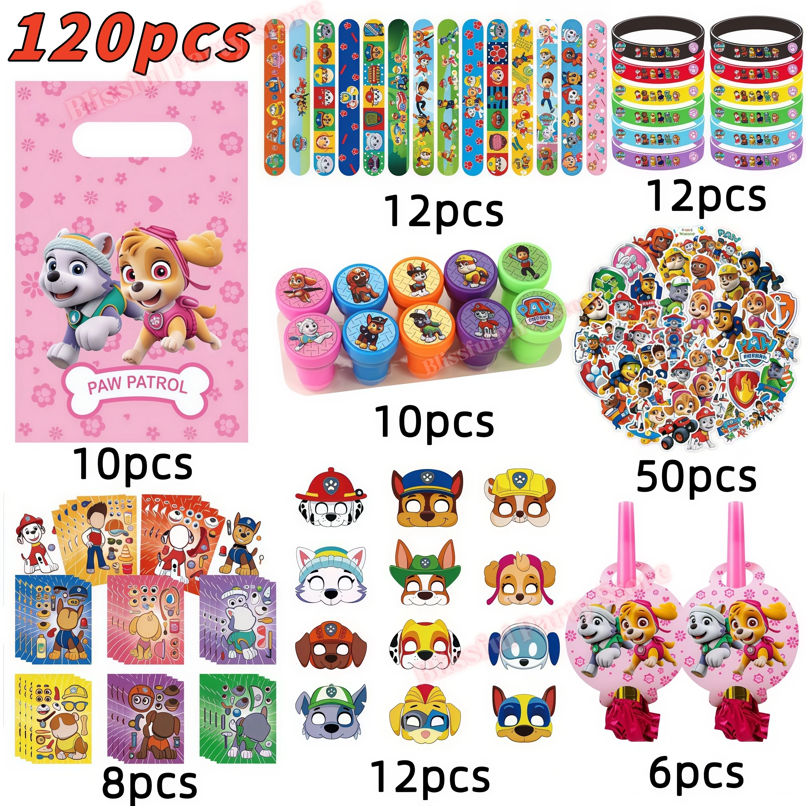 Paws Patrol Party Favors Slap Bracelet Stamps Stickers Gift Bag Fillers School Rewards Birthday Souvenirs Decoration Supplies - view 2