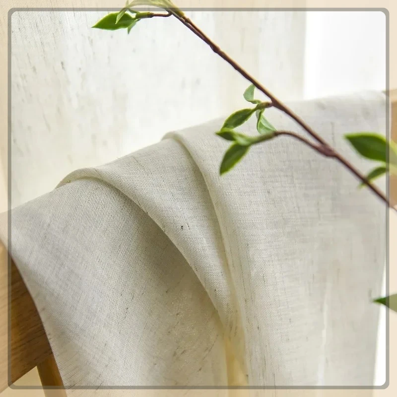 

Custom Size Nordic Simple Beige Linen Window Screen Japanese Style Living Room Bedroom Curtain Gauze Finished Tulle Curtain 1pc