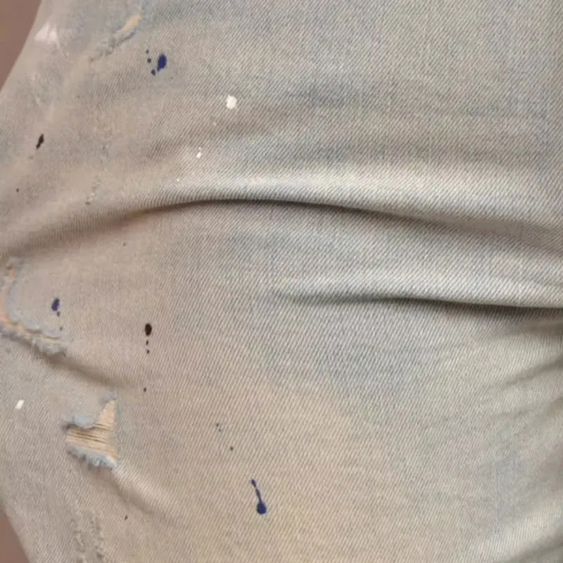 Fashion Streetwear Men Jeans High Quality Retro Washed Blue Stretch Slim Ripped Jeans Men Painted Designer Vintage Denim Pants