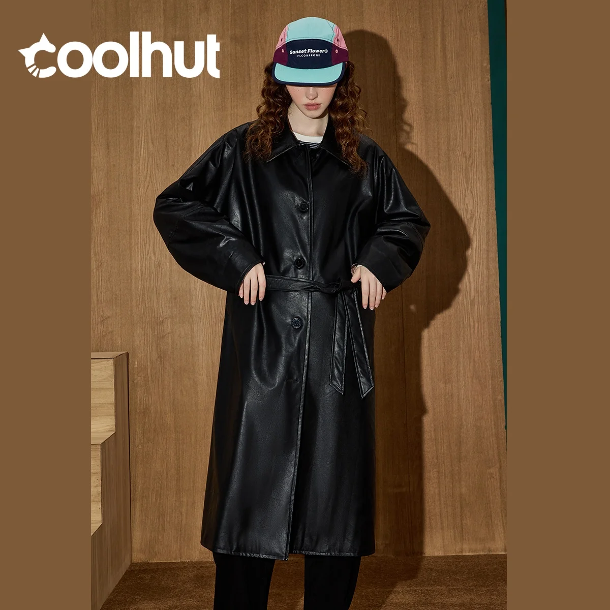 COOLHUT PU-leren jas Herfst gestructureerd trenchcoat Premium gekerfd reversontwerp Minimalistisch chique waterdichte bovenkleding