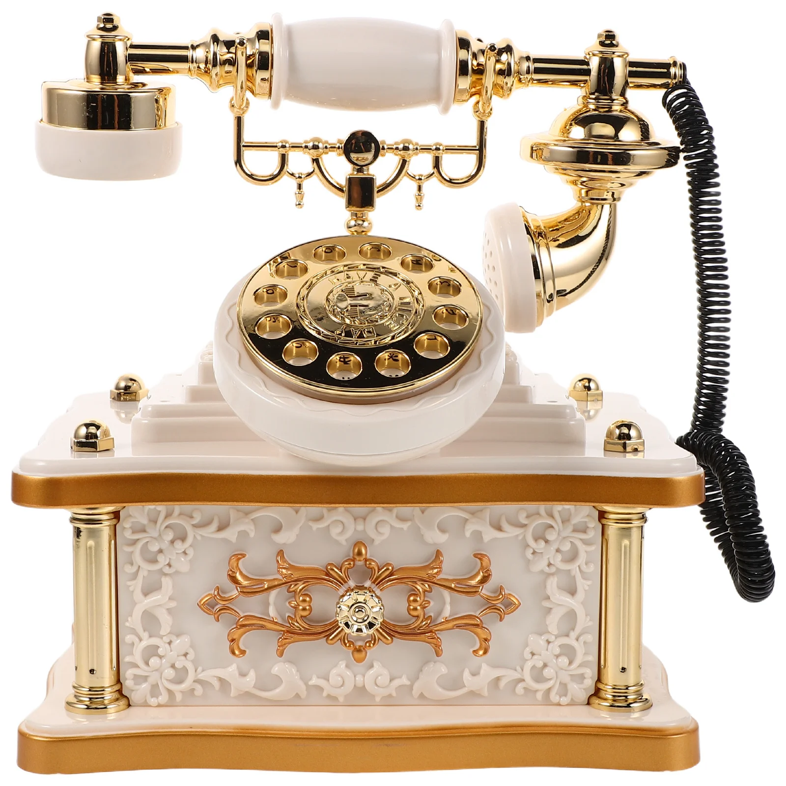 

Home Decor Old Fashioned Telephone Dial Figurine Desk Ornament White Landline Desktop Retro Decoration