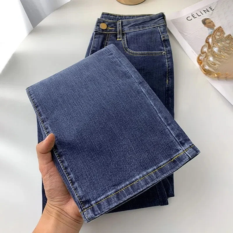 

New Women High Waist Straight Jeans Spring Vintage Casual Ankle-length Denim Pants Korean Pantalones Streetwear Stretch Vaqueros