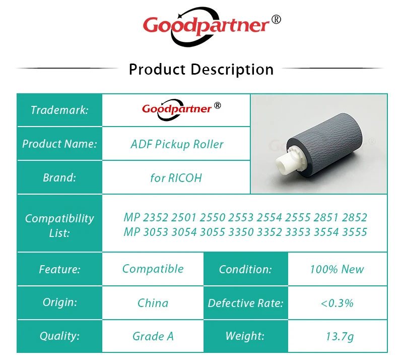 Imagem -04 - Rolo de Captação Adf para Ricoh mp 2352 2501 2550 2553 2554 2555 2851 2852 3053 3054 3055 3350 3351 3352 3353 10x D3fe2161 b 3872161