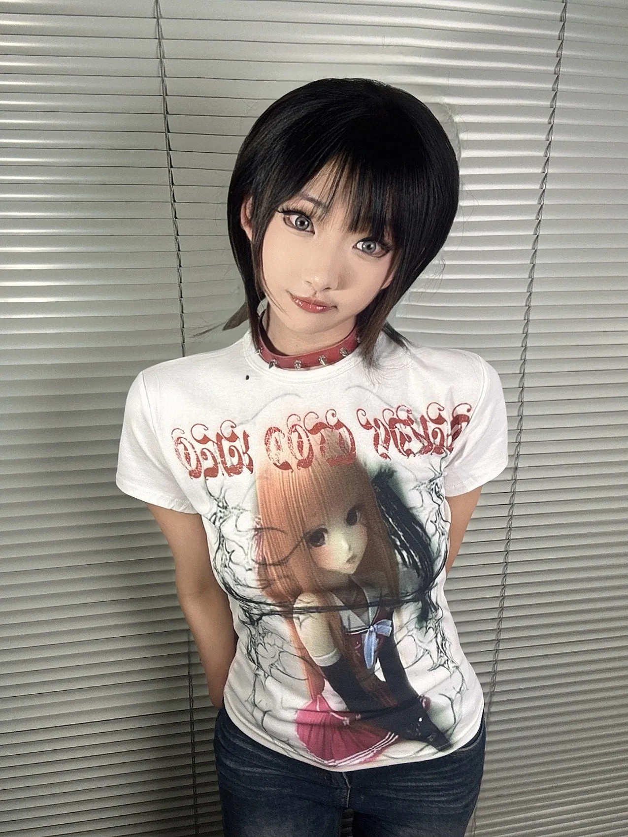 

Y2k Anime Print White t-shirt Goth Sexy Bodycon Cropped Tops Women Streetwear Harajuku Basic Corset Top Clothes Emo Sexy leisure