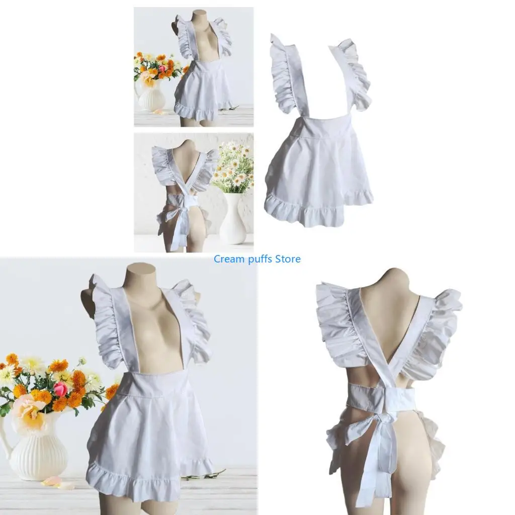 

50L Girls Cosplay Tan Apry Плотный костюм reffled Maid Arpron Half Arpry Cooking Arpry Женщины талия Фартук