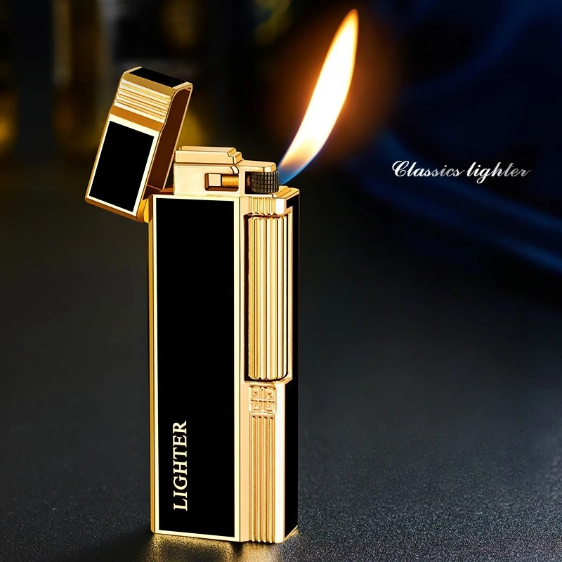 Retro Trendy Men's Grinding Wheel Side-slip Inclined Fire Narrow Version Inflatable Lighter Grinding Wheel High-end Lighter