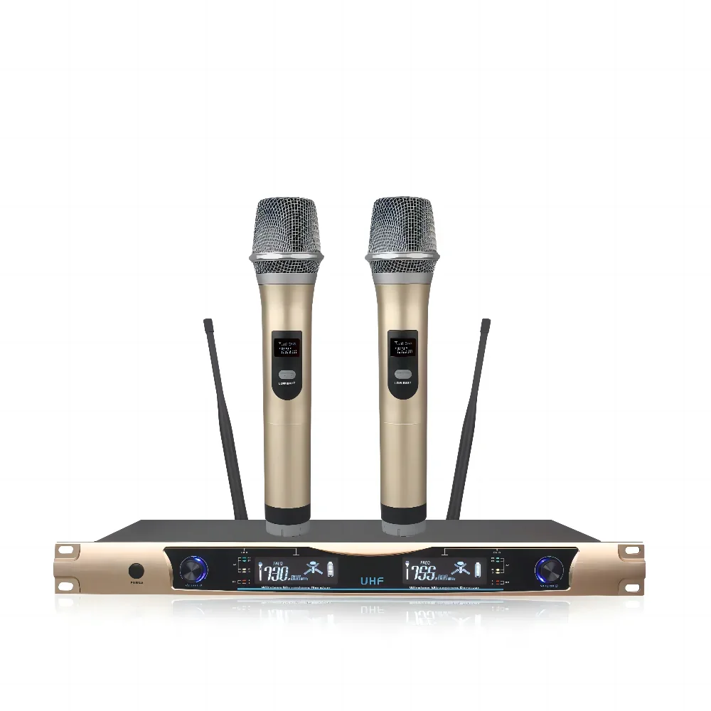 

Wireless Microphone Handheld Dual Channels UHF Fixed Frequency Dynamic Mic For Karaoke Wedding Party Band Church Show