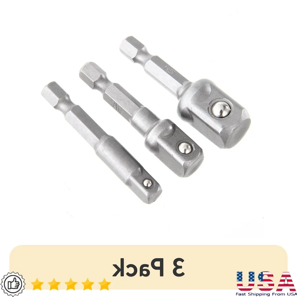 

3 Pack Quick Connect Socket Adapter Set 1/4inch 3/8inch 1/2inch Drive Chrome Vanadium Steel Wrench Power Drill Impact Tool