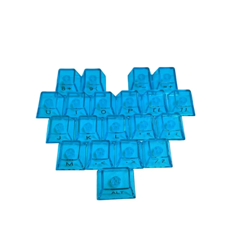 AttackFox 21keys Love Keycap PBT Blau Transparent Benutzerdefinierte Tastenkappen für mechanische Tastaturkappen Magnetische Achse Seite geschnitzte Tastenkappen