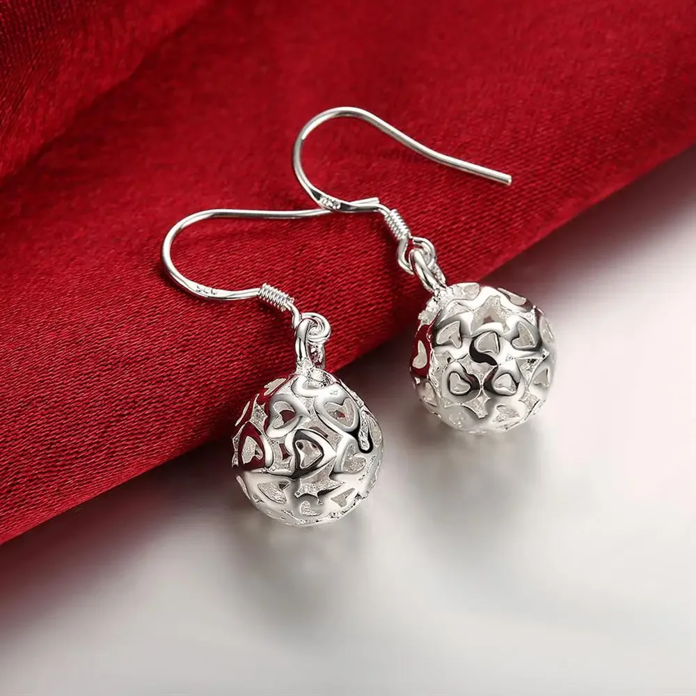 

925 Sterling Silver Earrings temperament Women Ball earrings Christmas Gifts Street all-match Jewelry