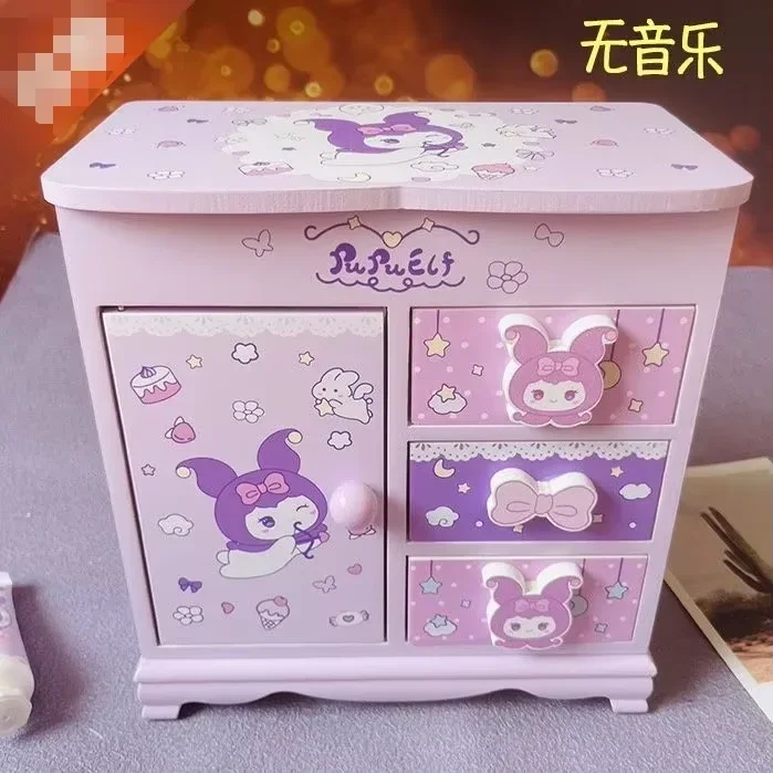 Hello Kitty Kuromi Japanese cute kawaii girl wooden jewelry storage box desktop organizer box as a birthday gift for friends