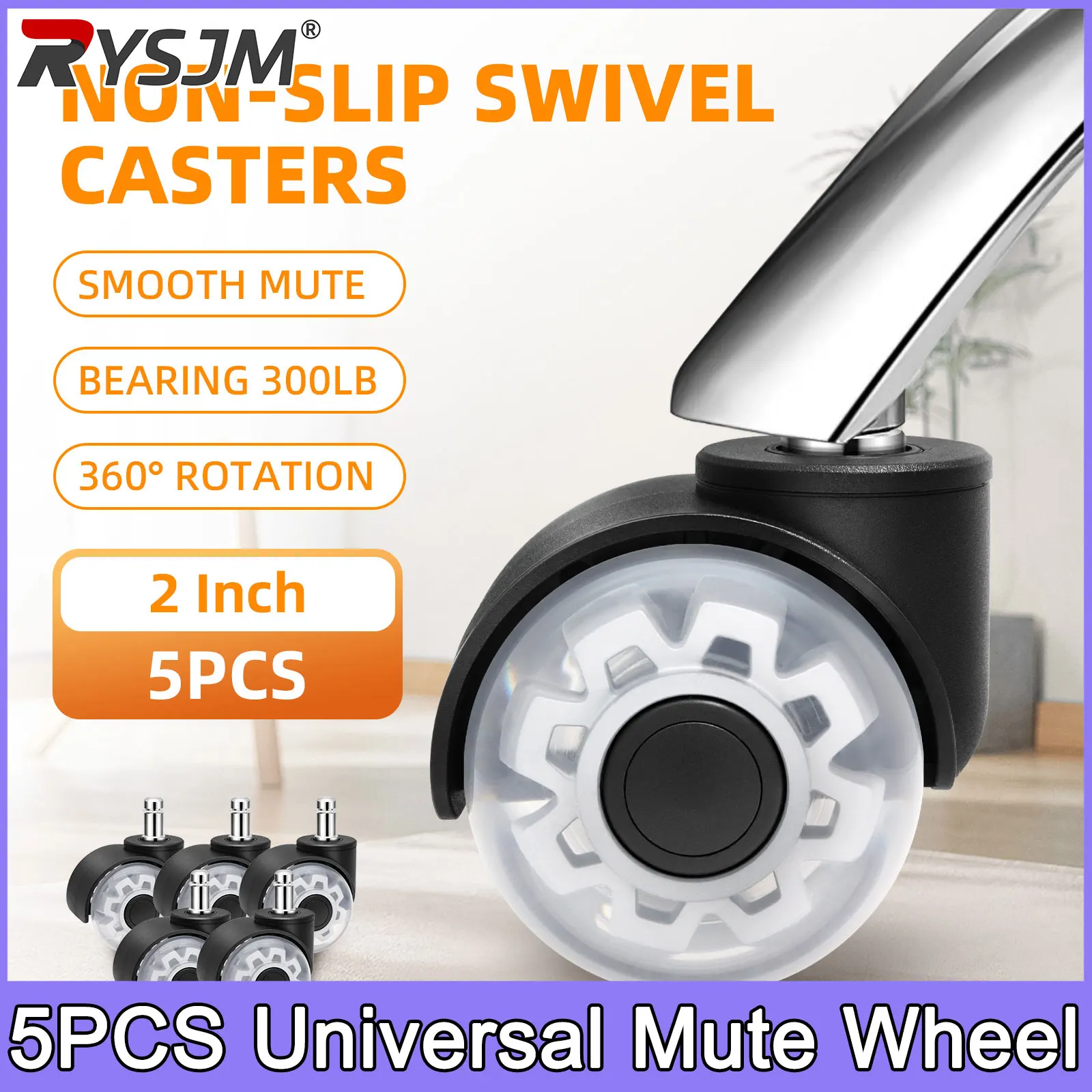 

5PCS Universal Mute Wheel Office Chair Caster Swivel Rubber Soft Safe Rollers Furniture Hardware Chair Wheels for Desk Office