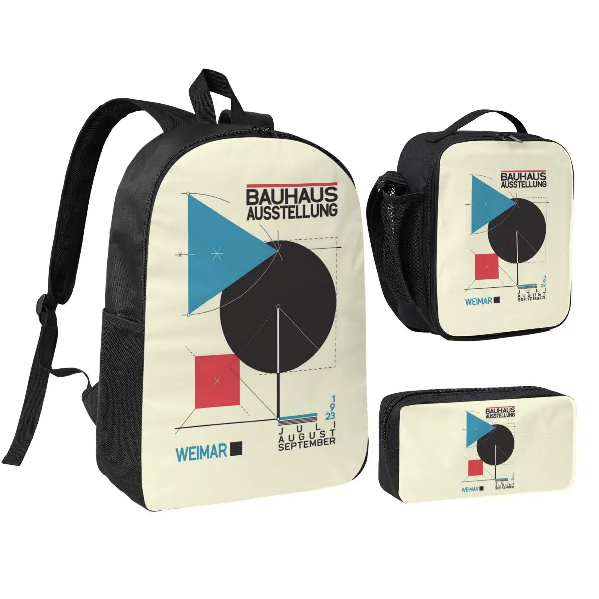 

Bauhaus Backpack Boys Girls BookBag School Bag Shoulder Bags 3ps Insulated Lunch Bag Pencil Case