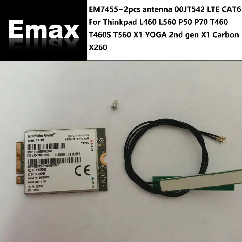 

EM7455 FRU 00JT542 + антенна для Thinkpad L460 L560 P50 P70 T460 T460S T460P T560 X1 YOGA X1 Carbon X260 FDD/TDD LTE JINYUSHI