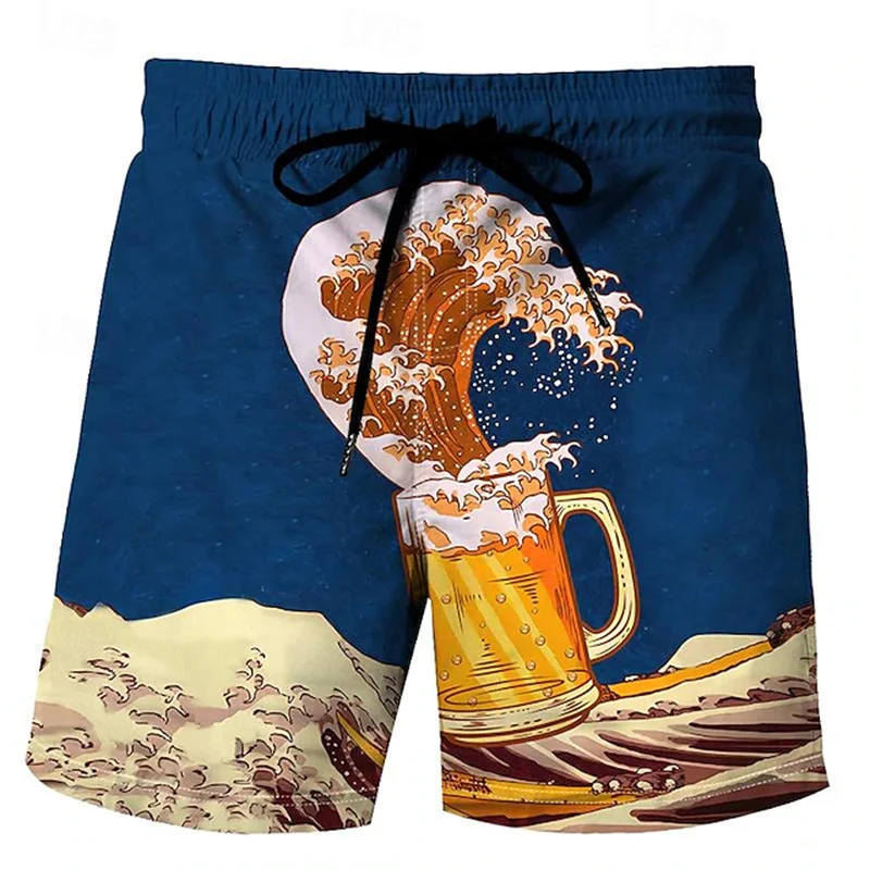 Fashion Beer Graphic Beach Shorts For Men Alcohol 3D Printed Short Pants Casual Vacation Party Swim Trunks Loose Board Shorts