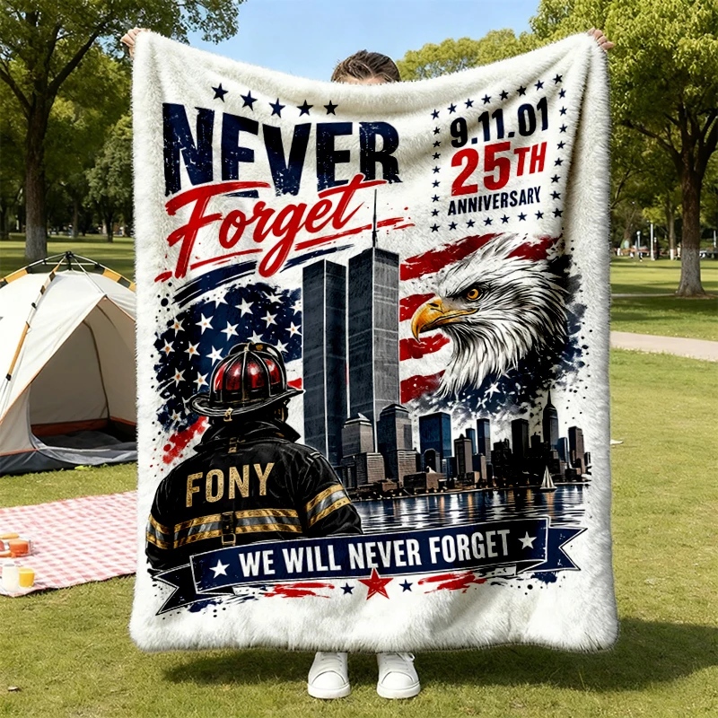 9.11.01 Never Forget 25th Anniversary Comfy Blanket, September 11 Patriot Day Flannel Blanket, 9/11 Memorial Flannel Thr