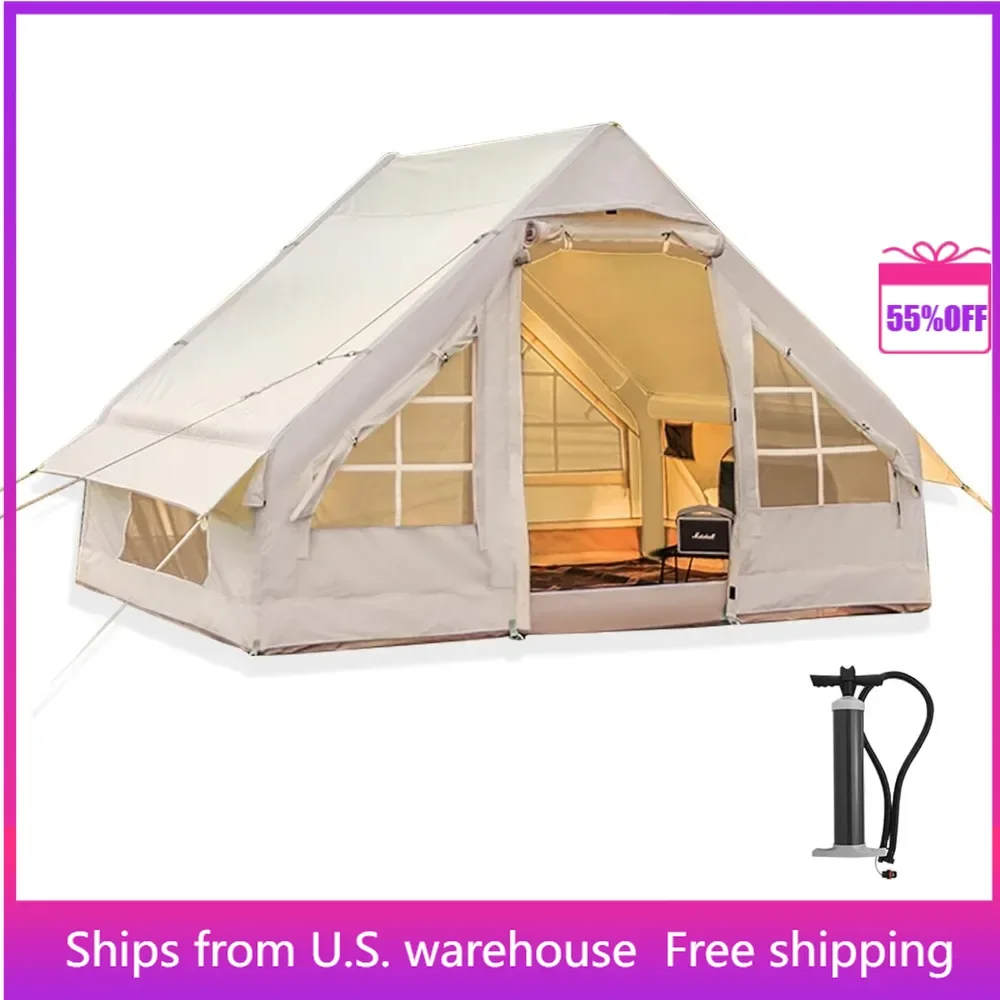 

Inflatable Camping Tent with Pump,Easy Setup 4 Season Waterproof Windproof Outdoor Blow Up Tent, Luxury Cabin Mesh Tent