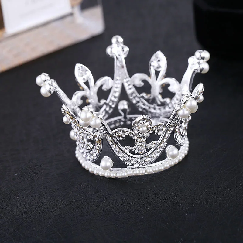 Wedding Accessories Silver Plated Bridal Rhinestone mini round full circle tiara crown Pageant Party Newborn-Baby Photo Prop NEW