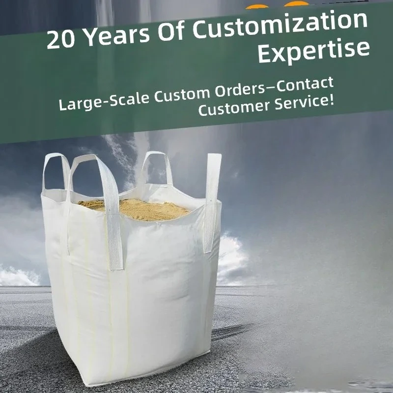 for Large Capacity Thickened White Open Top Ton Bag Flat Bottom Four Loops Chemical Raw Materials Space Saving Bulk Bag