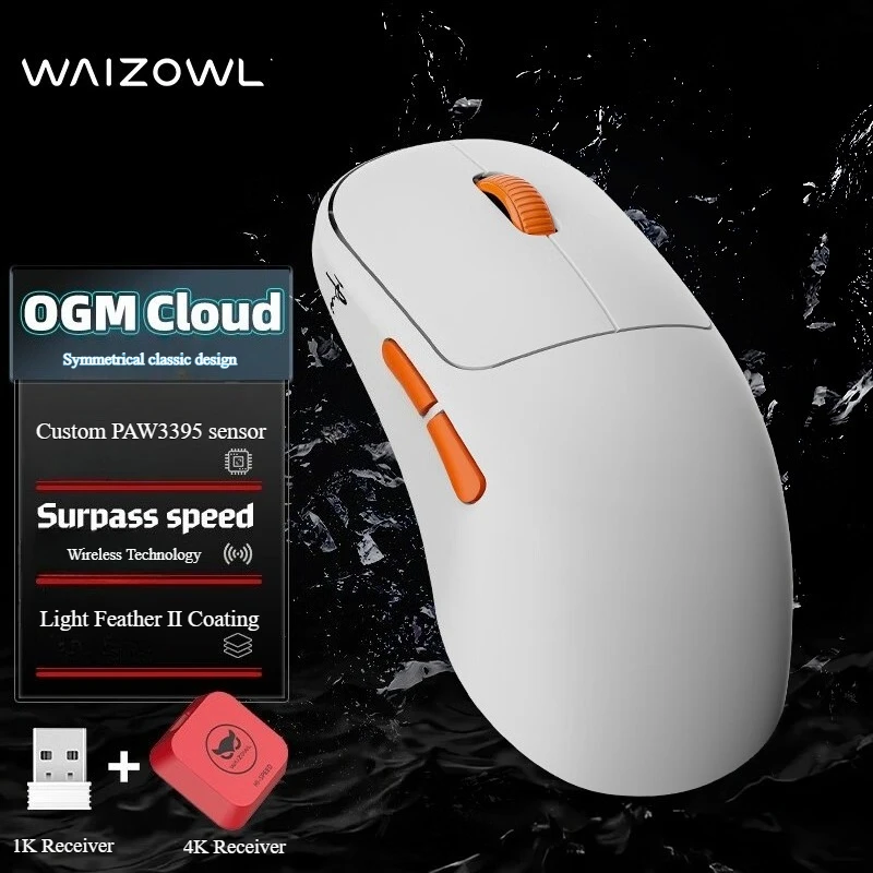 Waizowl OGM Cloud Wireless Gaming Mouse PAW3395 26000DPI Bluetooth 2.4G Wired FPS E-sports Gamer Mouse for PC Gaming Accessories