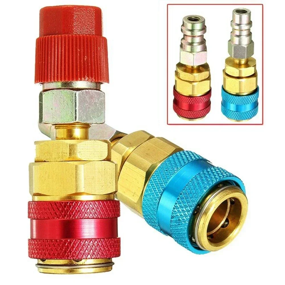 2pc Car A/C Air Condition Low/High R134 Blue+Red Quick Coupler(With Cap) Extension Adapter For Type A/C Manifold Gauge (R134A)