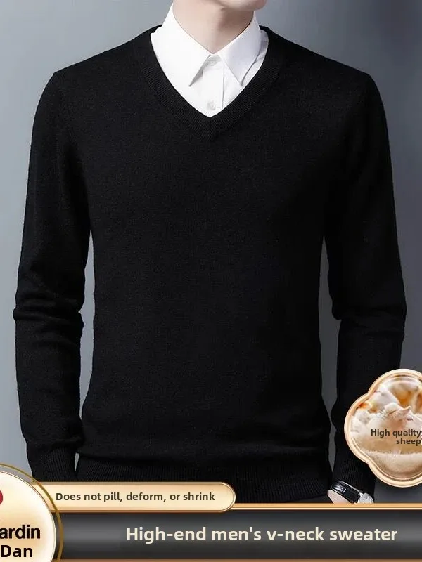 

Pierre Cardin Luxury Thiened Warmth Вязаный шерстяной свитер с v-образным вырезом Chien Heart-shaped Ne Base irt для среднего и старшего возраста...