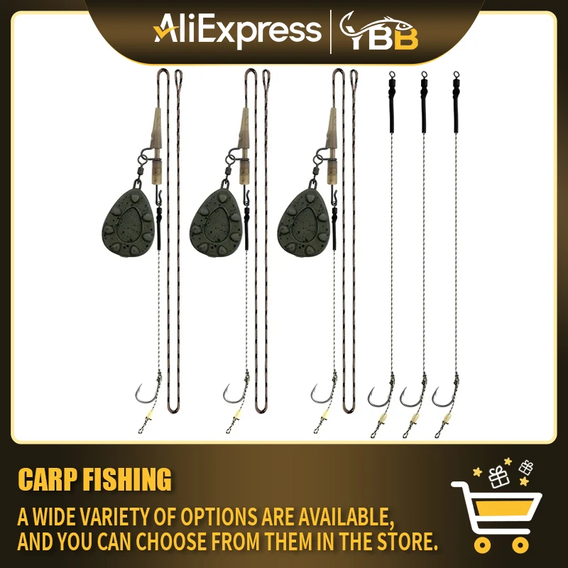 Carp Fishing Pre-tied Rig Set with Leadcore Leader, 4 Hair R