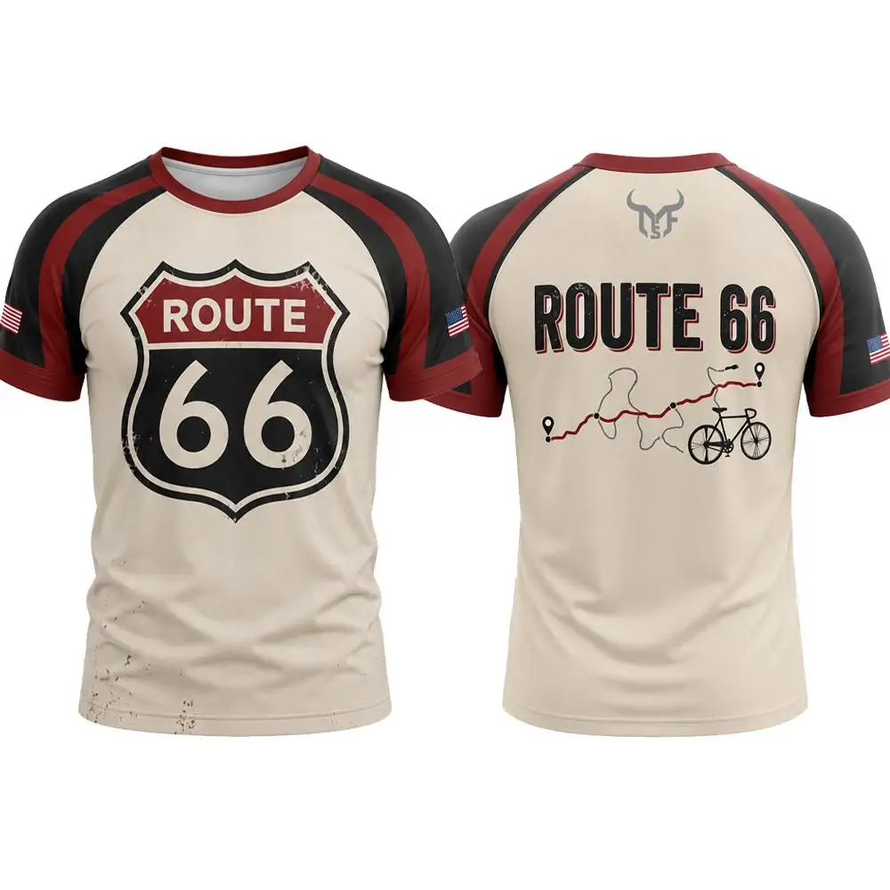 Route 66 Vintage Road Trip T Shirt Retro Cycling Graphic Tee Outdoor Adventure Travel Casual Summer