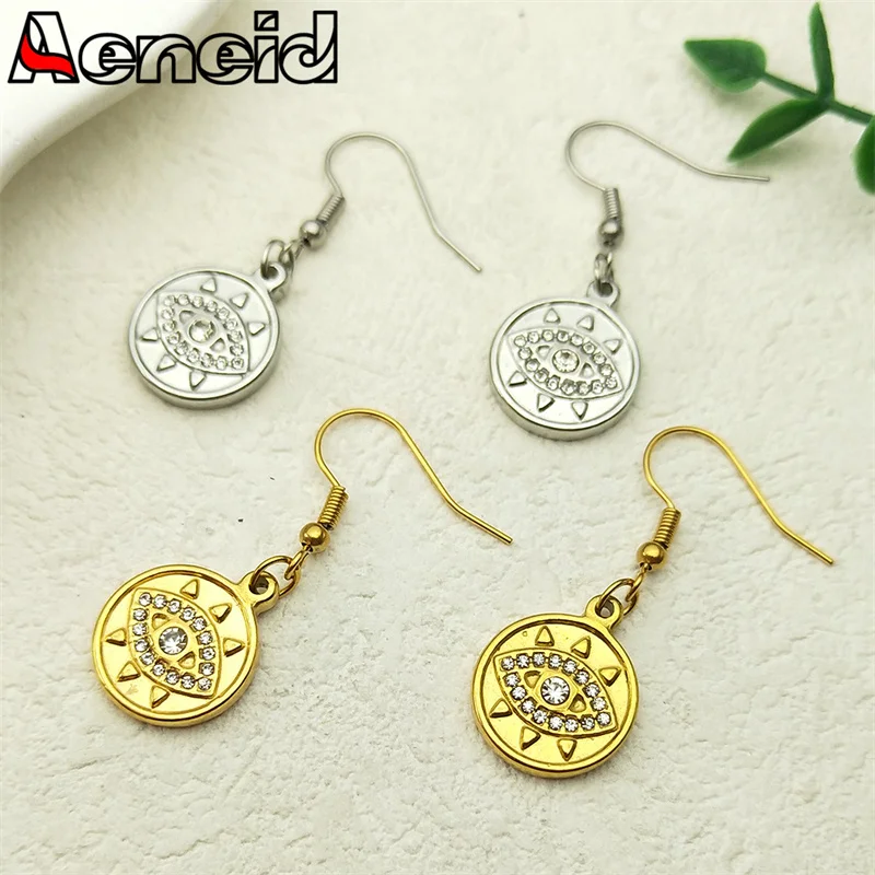 Rhinestones Evil Eye Pendant Drop Earrings For Women Men Stainless Steel Gold Color Crystal Demon Eye Hoop Earrings Jewelry