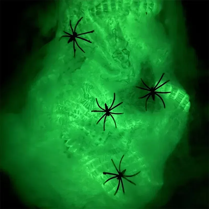 Künstliches Spinnennetz Halloween-Deko Buntes Baumwoll-Stretch-Spinnennetz mit Fake-Spinnen Gruselige Party-Dekoration Horrorhaus-Requisiten – Detail 18