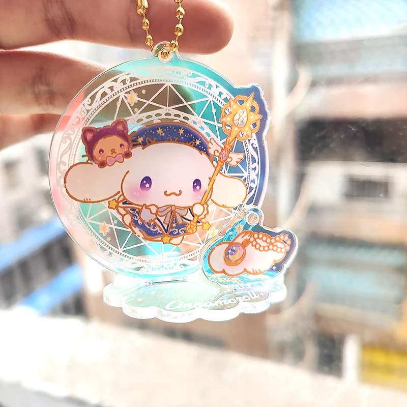 Portable Colorful Laser Anime Figure Standing Plates Keyring Kawaii Cartoon Transparent Acrylic Pendant Keychain Bag Accessory