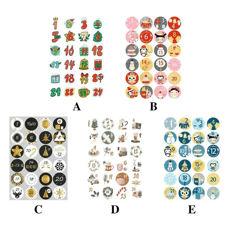 24pcs/sheet Cookie Candy Seal Stickers DIY Gift Packaging Labels Xmas Decor Merry Christmas Advent Calendar Number Paper Sticker