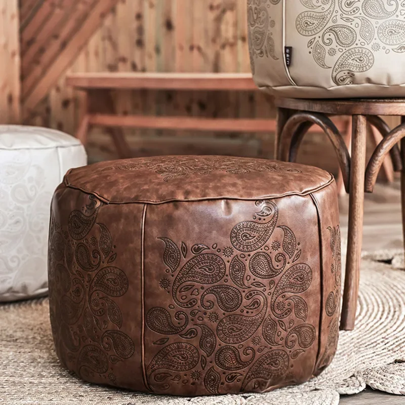 Moroccan Wind Landing Light Portable Lazy Sofa Leather Printed Tatami Stool Bohemia Web Celebrity Living Room Cushion