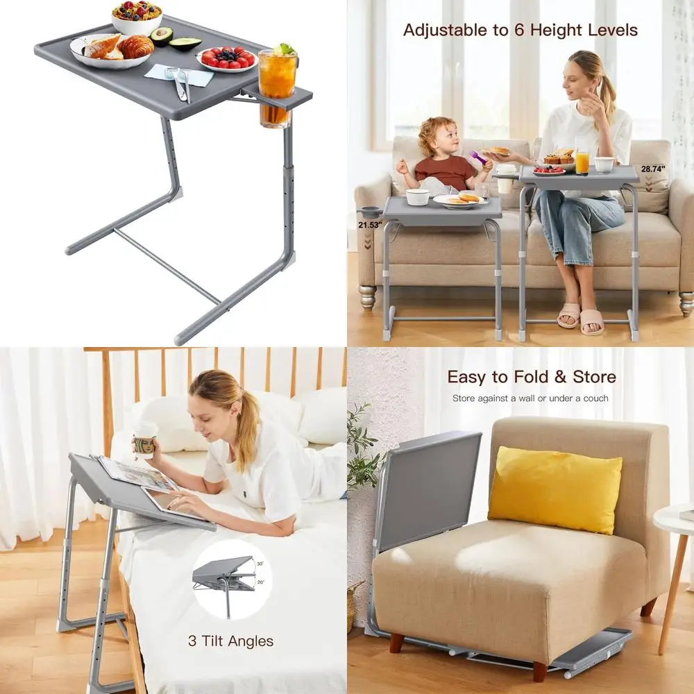 

Gray Adjustable TV Tray Table - Comfortable Bed & Sofa Dining with 6 Heights & 3 Angles