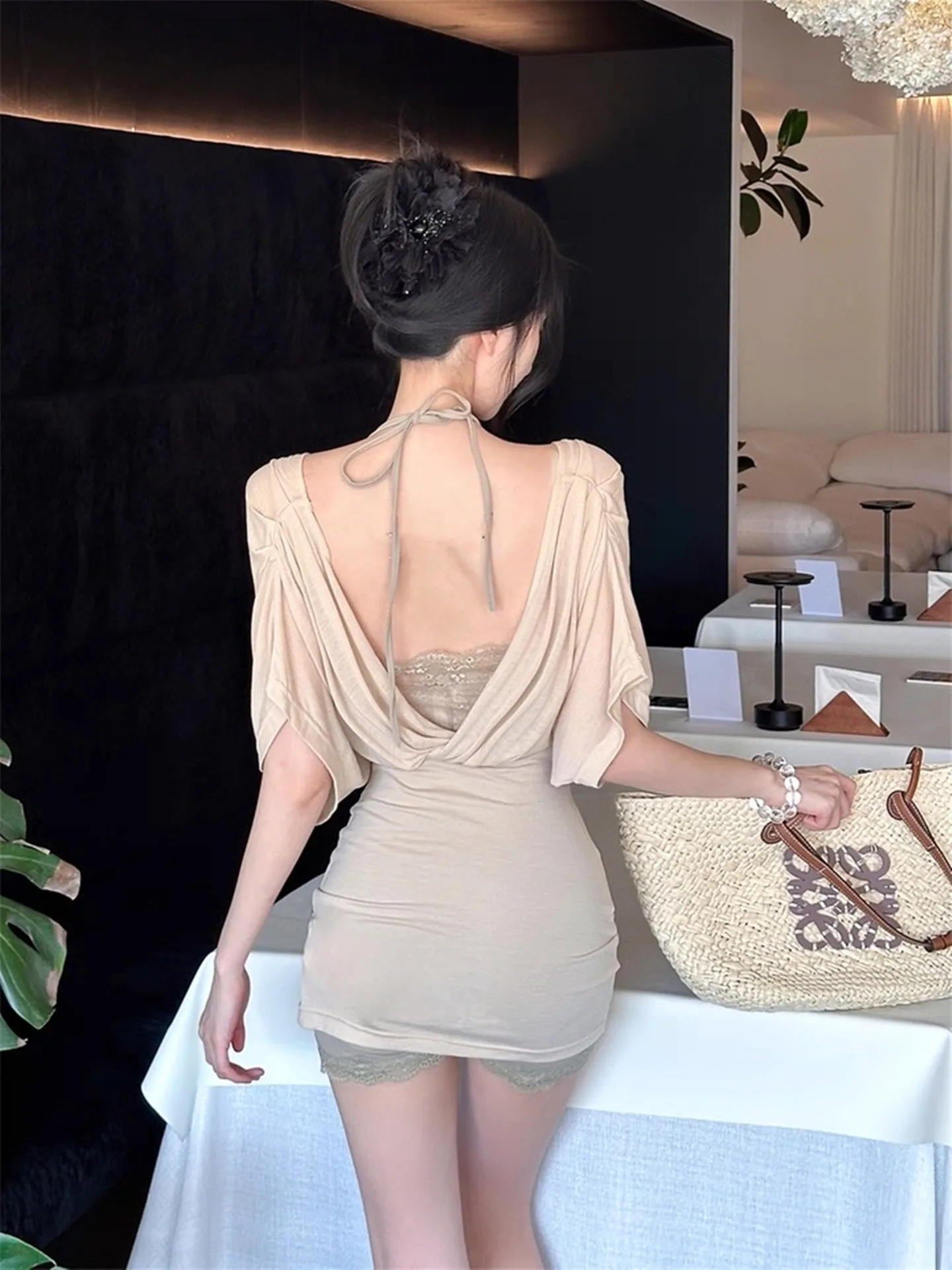 エレピュアディザイアクロスVネックカバーアップレディースセクシーサマートップウエストシンチングヒップカバーワンピースパンツ