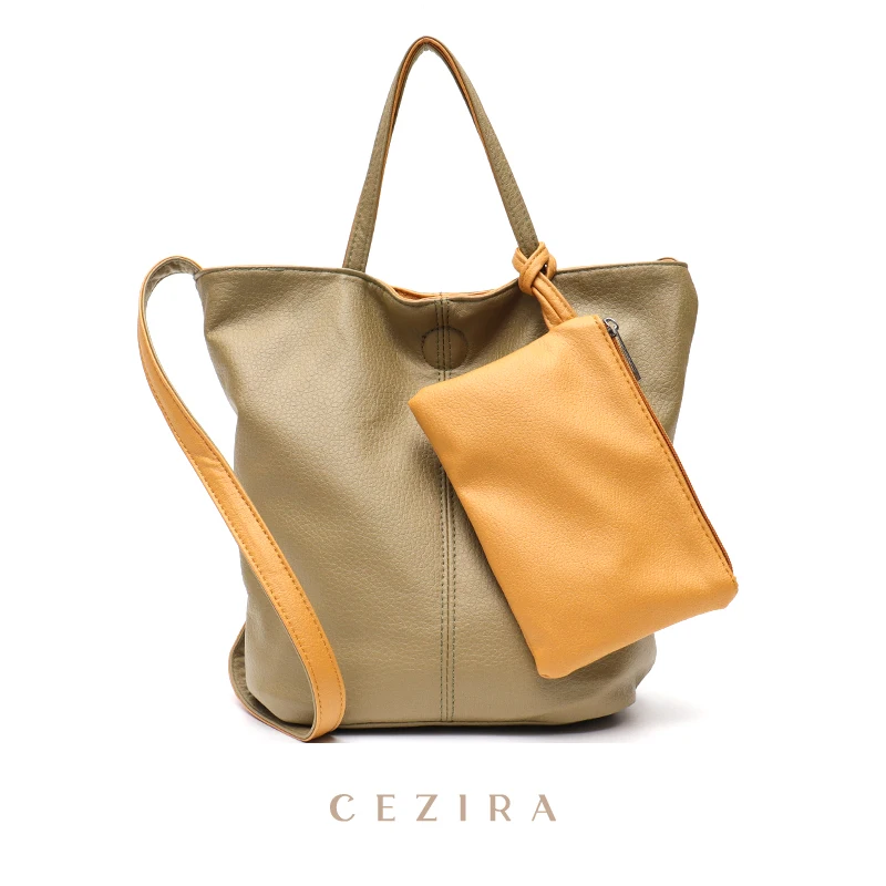 CEZIRA Soft PU Vegan Leather Top-handle Shoulder Bags Women Reversible Handbag Female Crossbody Small Bucket Tote with Zip Purse