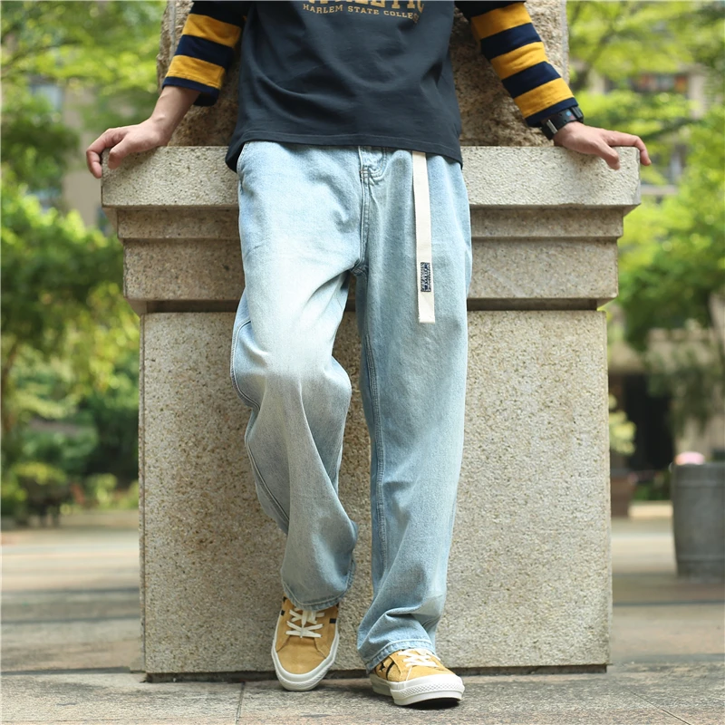 

Retro Japanese Sle Men's Thiened Wide Leg Jeans Autumn Winter Loose Fit Straight Cut Casual Trousers Youth Faion