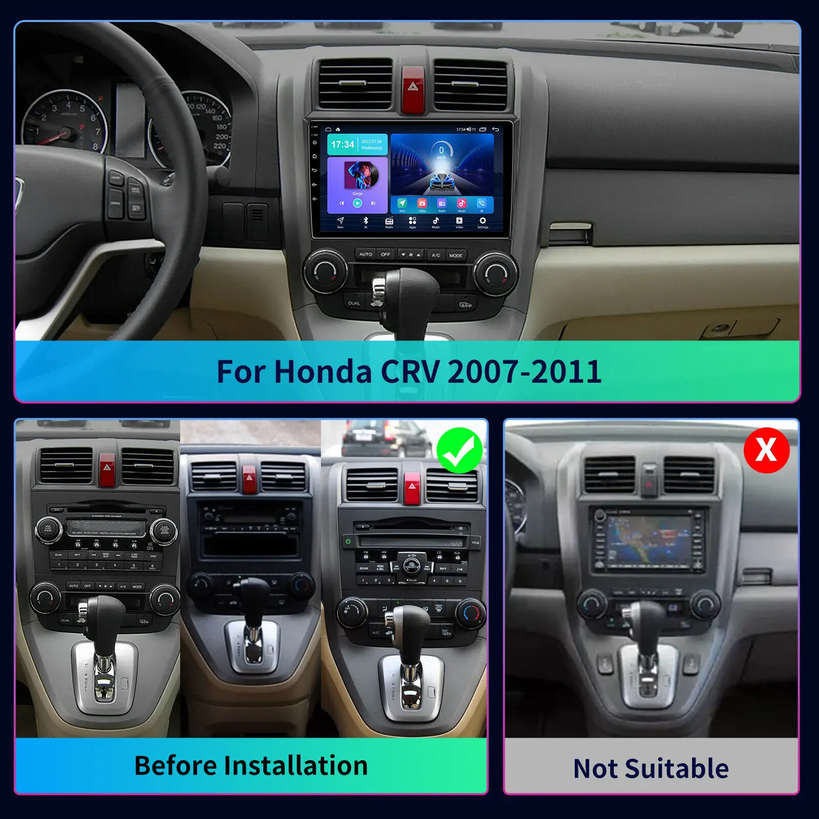 Leeocar Fit For Honda CRV 2007-2011 Android Touch Screen Car Radio WiFi GPS Navigation Auto Carplay Multimedia Player Head Unit