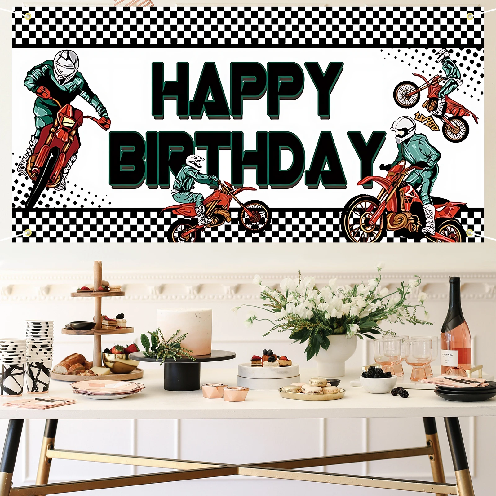 Large Motocross Happy Birthday Banner | Motocross Birthday Party Supplies Decoration | Motocross Birthday Party Backdrop Backgro