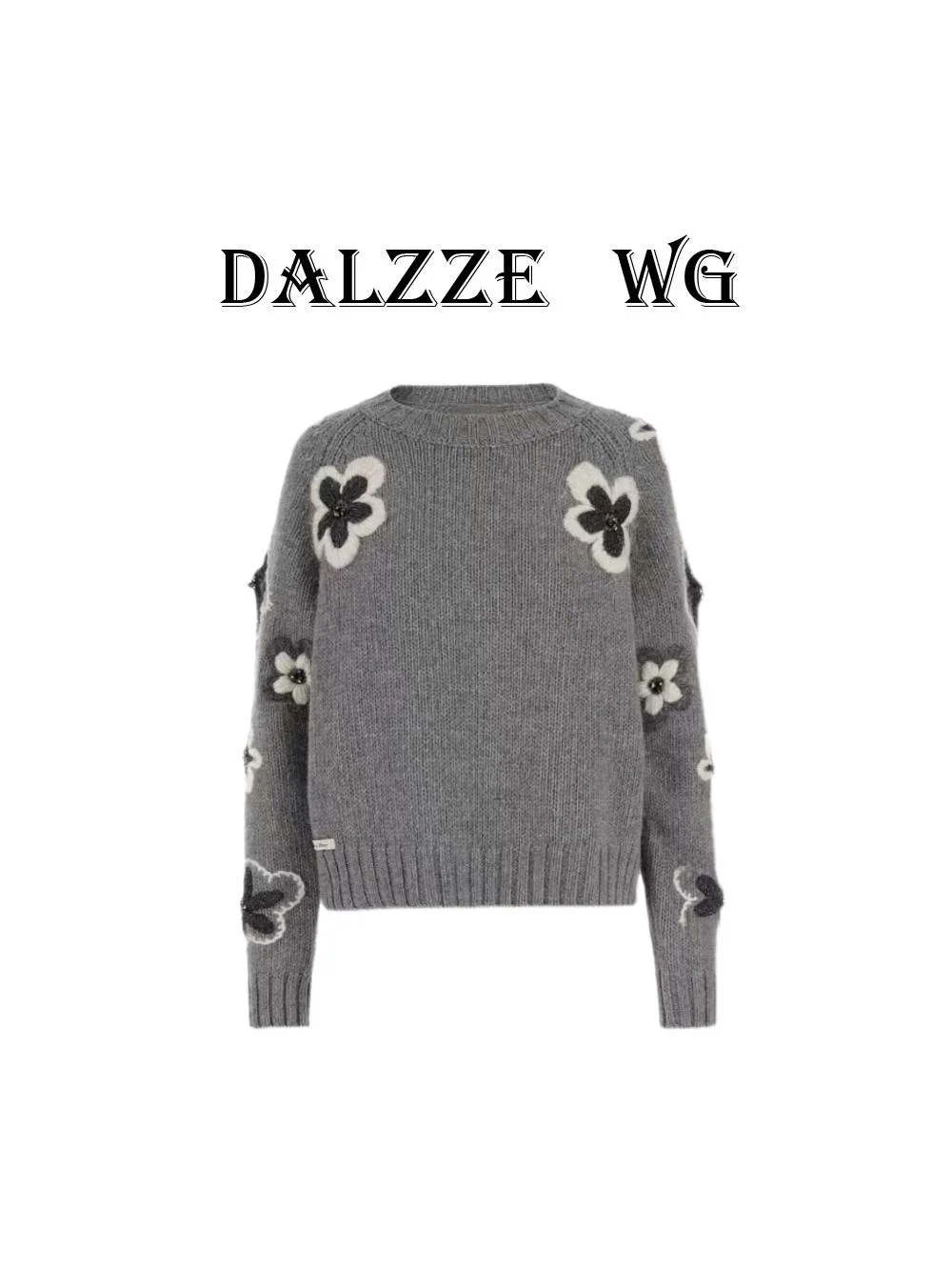 

Новый женский свитер из тяжелой шерсти с вышивкой цветами и бисером, круглый вырез, длинный рукав, осень-зима