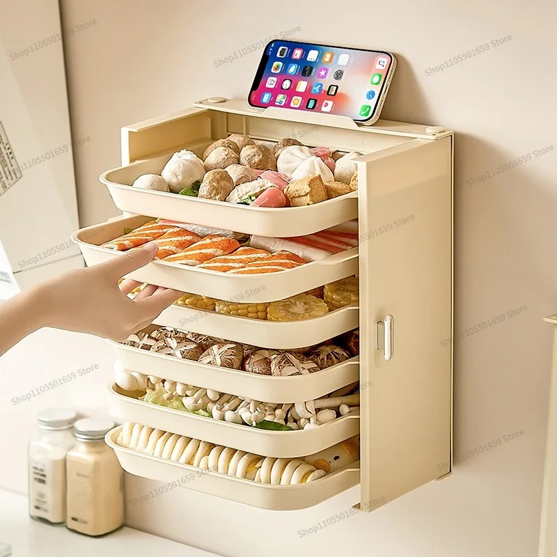 For Kitchen Preparation Plate Household Multi-layer Hot Pot Malatang Side Dish Rack Transparent Foldable Wall-mounted Storage