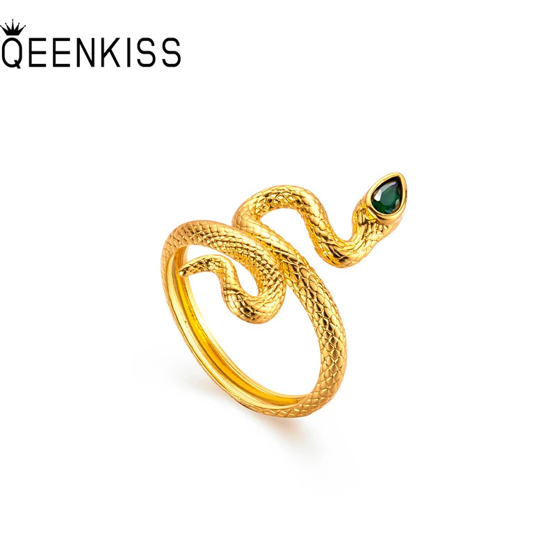 

QEENKISS Gold Vintage Snake Open Rings for Women Party Birthday Wedding Christmas Girlfriend Bride Mother Ladies Gifts RG5169