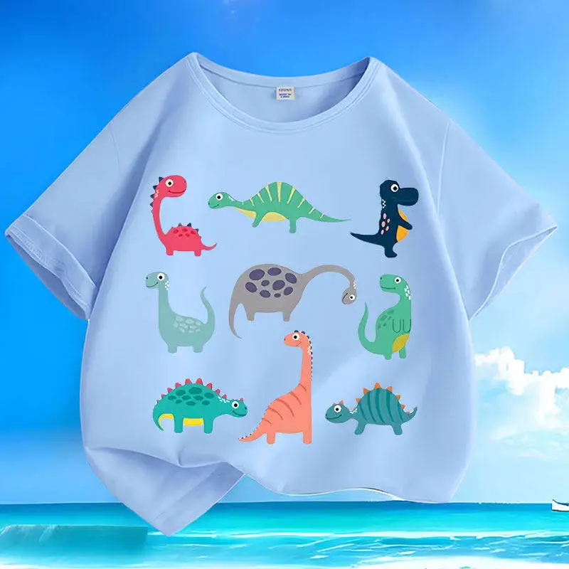 Colorful Little Dinosaur New Men's and Women's Short Sleeved Pure Cotton Round Neck Loose Casual Parent-child Trendy Top