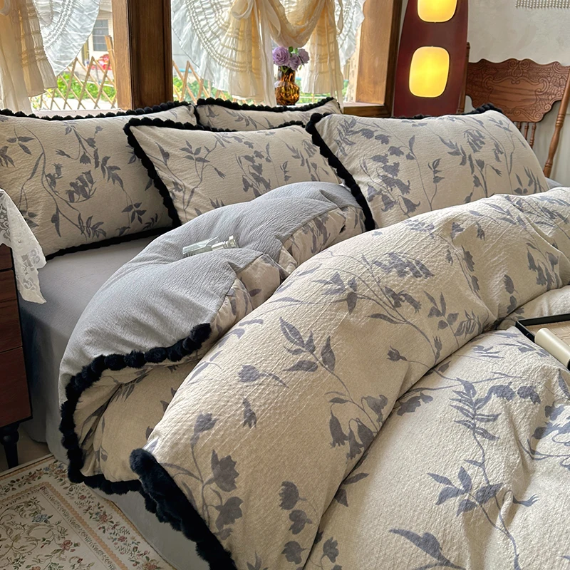 

New Pastoral Style Bedding Set 4Pcs 2026 Spring Summer Soft Linen Queen King Size Duvet Cover with Pillowcases Sheet