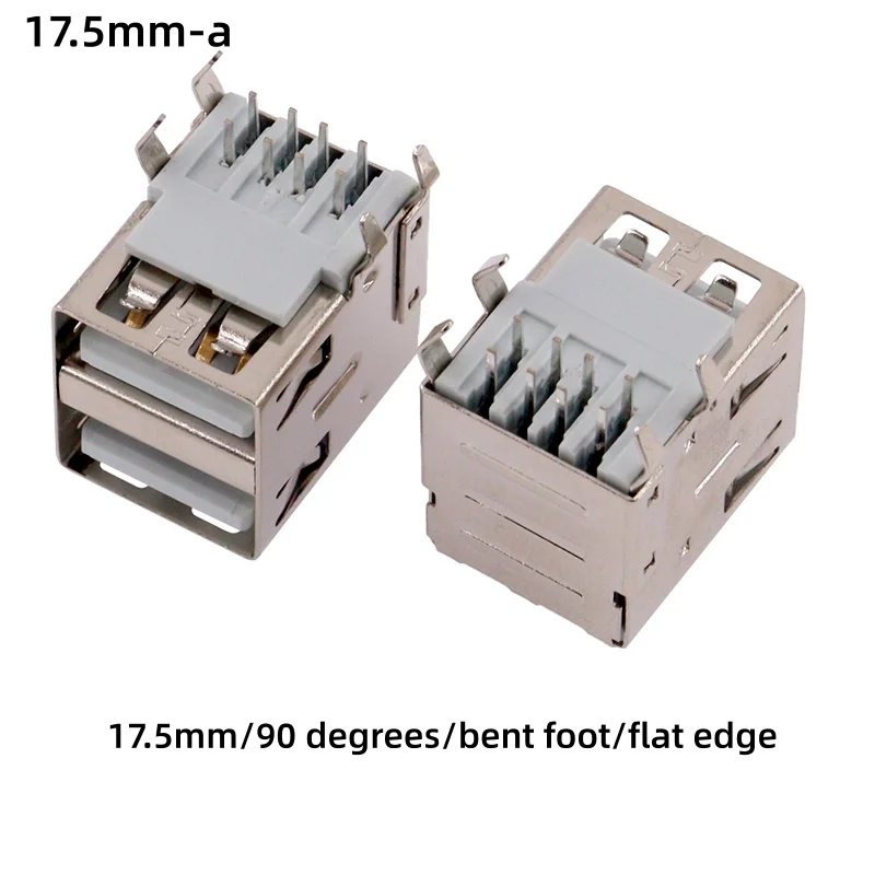 5PCS USB A Type Double-layer Female Interface Socket 90° 180degrees vertical 2.0 USB-A AF Transmission Charging Socket Connector