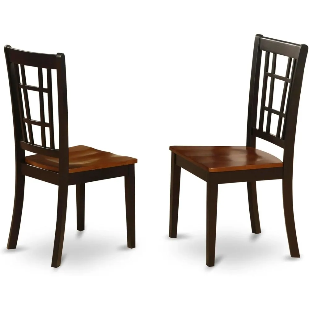 

NIC-BLK-W Nicoli Dining Room Chairs - Stylish Back Solid Wood Seat Chairs, Set of 2, Black & Cherry