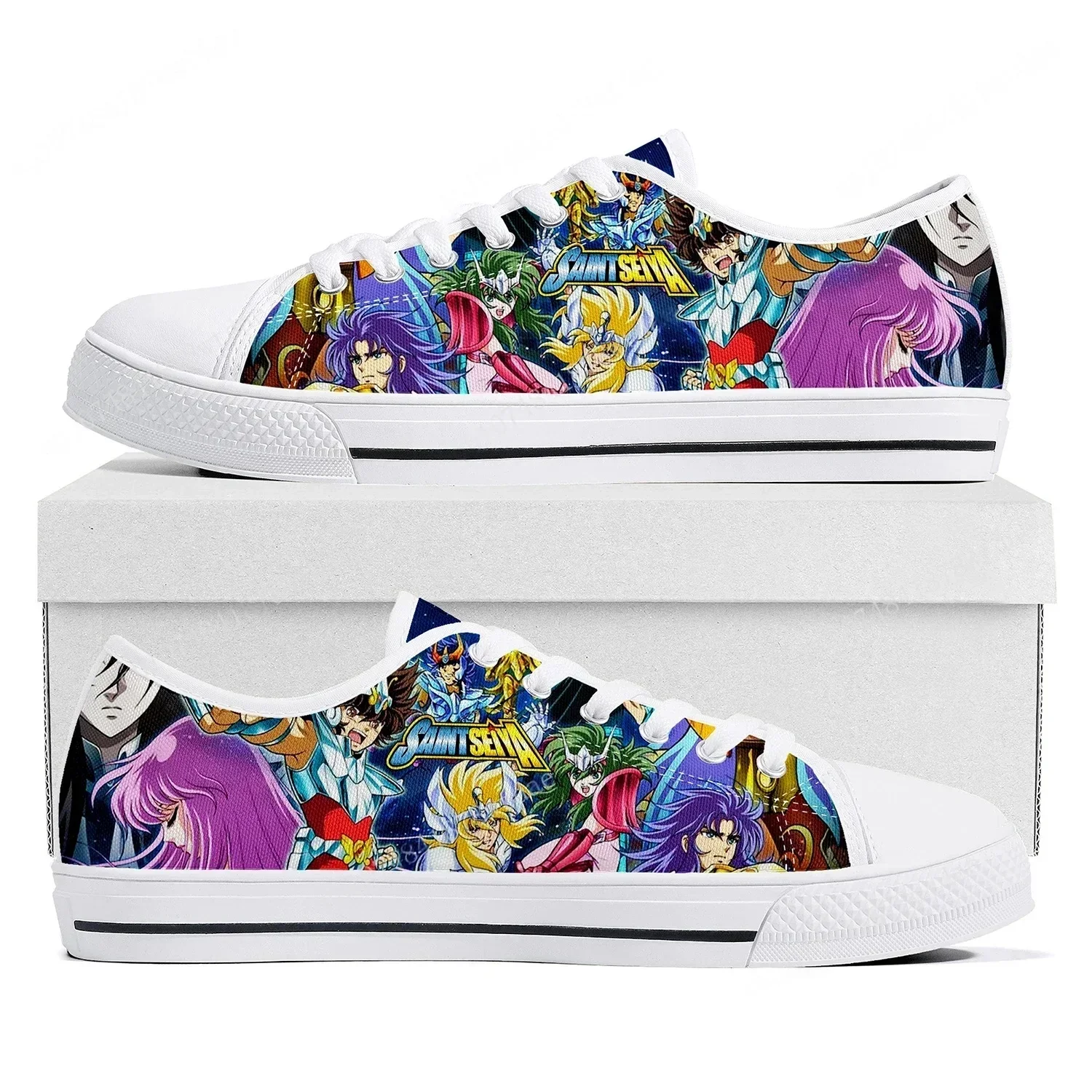 Saint Seiya Low Top Sneakers Womens Mens Teenager High Quality Canvas Sneaker Couple Japanese Comics Manga Custom Made Shoes