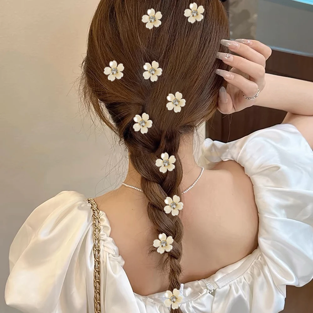 10PCS/set Resin Rose Hair Buttons  White Hairpin Women Bride Hair Clip Wedding Travel Styling Hair Bun Button Barrettes Headwear