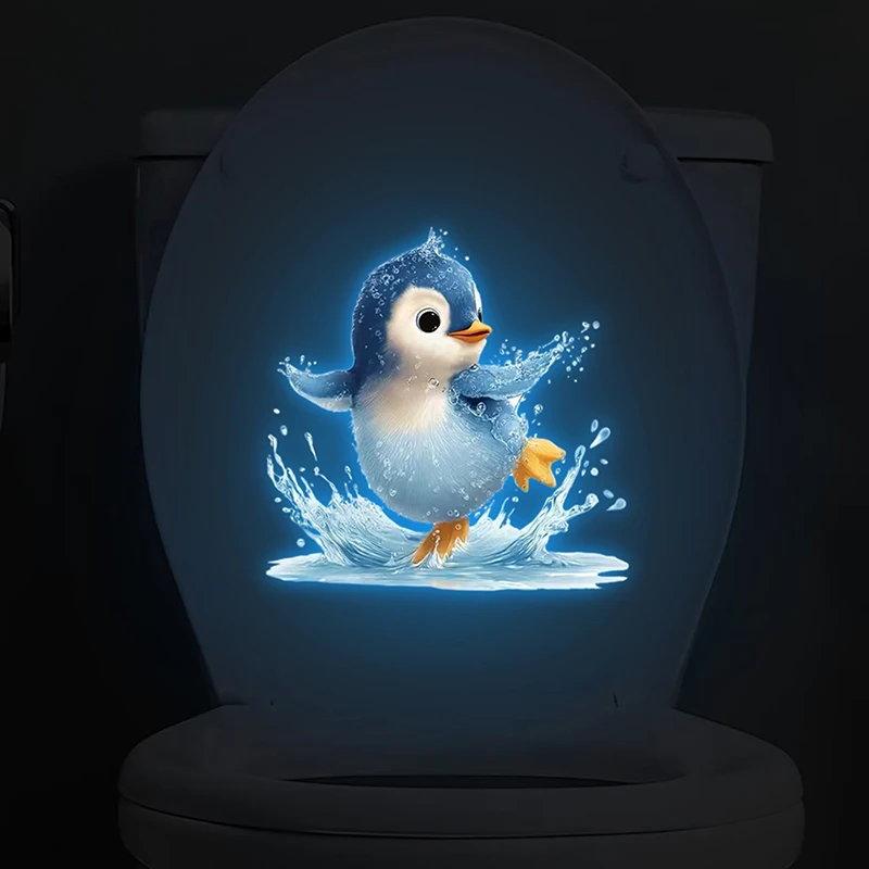 Self-Adhesive Removable Luminous Wall Sticker Home Decoration Glow-in-the-Dark Penguin Toilet Sticker Bathroom Decal